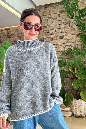 Made in Italy Big Softie Whipstitch Knit Jumper Slate